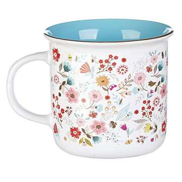 Today I Will Choose Joy Positive Message Encouraging Cute Mug for Women Floral Design Blue/White Cer...