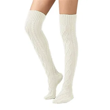Stylish Women's Cable Knitted Thigh High Socks for Winter