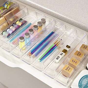 STORi Clear Plastic Drawer Organizers 9" x 2" x 2" l Set of 9