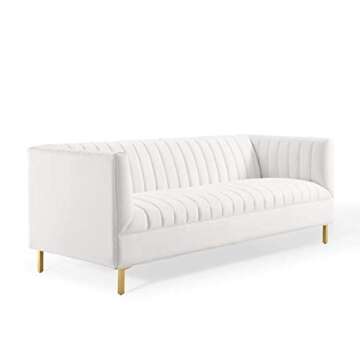 Modway EEI-4132-WHI Shift Channel Tufted Performance Velvet Sofa, White