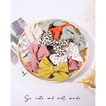 Jollybows 20PCS 3.5 Inches Baby Girls Linen Hair Bows Clips 10 Colors Fully Lined Hair Barrettes Accessories for Babies Infant Toddlers Kids in Pair