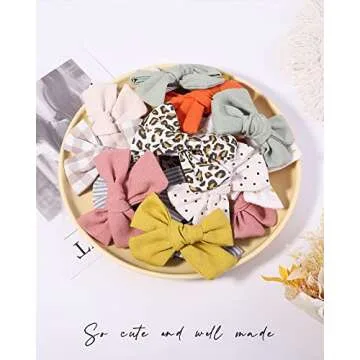 Jollybows 20PCS 3.5 Inches Baby Girls Linen Hair Bows Clips 10 Colors Fully Lined Hair Barrettes Accessories for Babies Infant Toddlers Kids in Pair