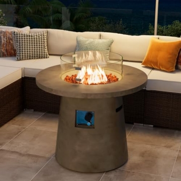 COSIEST Stylish 31.5-inch Round Fire Pit Table with Free Lava Rocks for Outdoor Heat