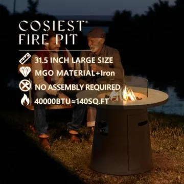 COSIEST Round Fire Pit: 40,000 BTU Outdoor Table
