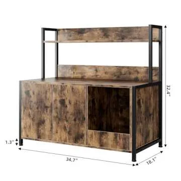 Litter Box Enclosure, Cat Litter Box Furniture with Removable Divider, Large Hidden Litter Box Furniture, Wooden Cat House, End Side Table, Rustic Brown