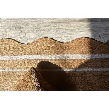 Handwoven Scalloped Jute Rug for Living Area 2x3 & 3x5- Braided Jute Runner Rug 2.6 x 6 ft for Kitchen & Entryway- Natural Farmhouse Scallop Jute Rug 5x7, Reversible Indoor & Outdoor Jute Rug 8x10