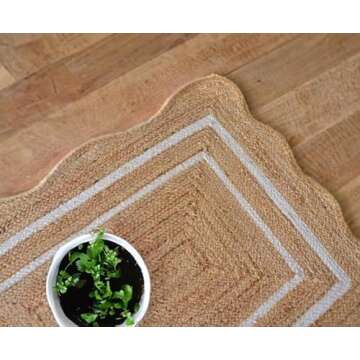 Handwoven Scalloped Jute Rug for Living Area 2x3 & 3x5- Braided Jute Runner Rug 2.6 x 6 ft for Kitchen & Entryway- Natural Farmhouse Scallop Jute Rug 5x7, Reversible Indoor & Outdoor Jute Rug 8x10