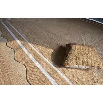 Handwoven Scalloped Jute Rug for Living Area 2x3 & 3x5- Braided Jute Runner Rug 2.6 x 6 ft for Kitchen & Entryway- Natural Farmhouse Scallop Jute Rug 5x7, Reversible Indoor & Outdoor Jute Rug 8x10