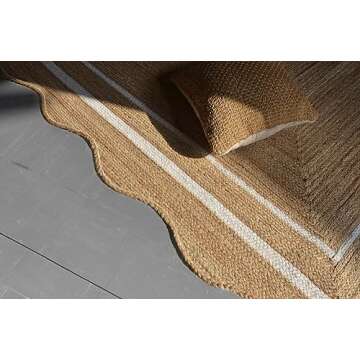 Handwoven Scalloped Jute Rug for Living Area 2x3 & 3x5- Braided Jute Runner Rug 2.6 x 6 ft for Kitchen & Entryway- Natural Farmhouse Scallop Jute Rug 5x7, Reversible Indoor & Outdoor Jute Rug 8x10