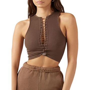 Remidoo Women's Sexy Sleeveless Lace Up Crop Top