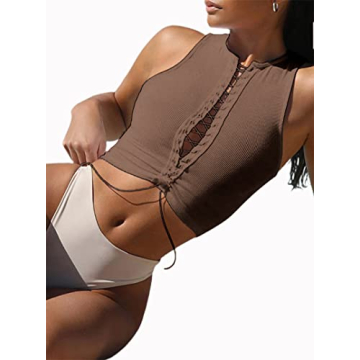 Remidoo Women's Sexy Sleeveless Lace Up Crop Top