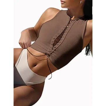 Remidoo Women's Sexy Sleeveless Lace Up Crop Top