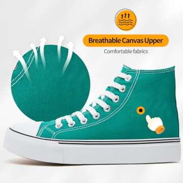 ZGR Womens High Top Canvas Sneakers - Lace Up Casual Shoes in Green (US 8)