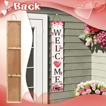Valentine's Day Porch Sign Valentine Welcome Sign For Front Door Happy Valentine Decor Porch Sign Outdoor Yard Sign Home Indoor Wooden Vertical Sign Wall Sign For Front Patio Garden Porch