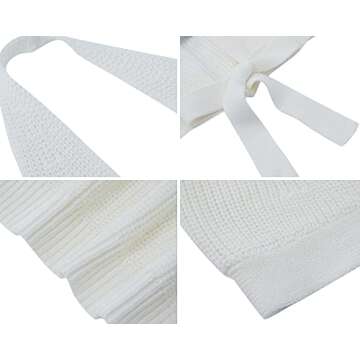 Amarmia Women's Sexy Deep V Neck Crop Tops Halter Knit Ribbed Bow-Knot Front Backless Cleavage Cropped Tank Top White