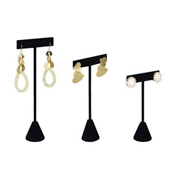 Ikee Design 6Pcs Set Earring T Stand Display Set with 3 Different Heights, T Shape Jewelry Earring Showroom and Tradeshow Showcase Displays, Black Velvet, 4 1/2 H in ; 5 3/4 H in; 6 3/4 H in