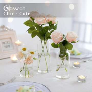 Glasseam Clear Glass Bud Vase, Set of 6 Modern Cylinder for Centerpieces, Blown Craft Aesthetic Deco...