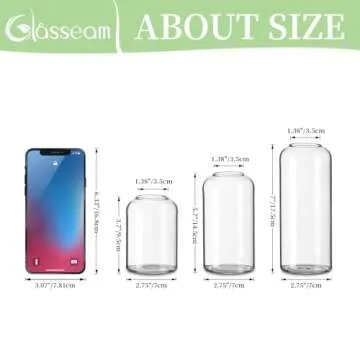 Glasseam Clear Glass Bud Vase, Set of 6 Modern Cylinder for Centerpieces, Blown Craft Aesthetic Decorative Small Flower Vases Bulk for Flowers Rose Tulip Pampas Grass