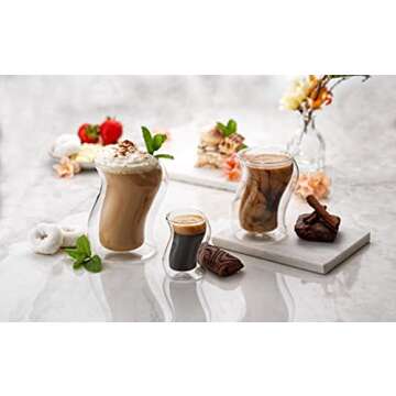 JoyJolt Pivot Double Insulated Cocktail Glasses - Set of 2 Unique 8 oz Double Wall Tumbler - Engaging Optical Effect Double Wall Glass - Suitable for Tea, Cappuccino, Coffee, or Iced Beverages