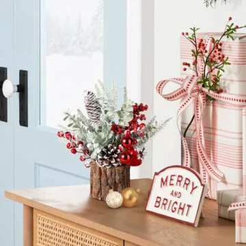 Hatisan Small Tabletop Christmas Tree with Ornaments, Pine Cones, and Berries - For Home Decor