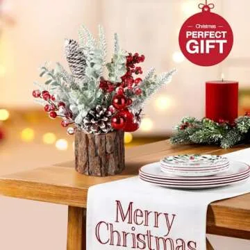 Hatisan Small Tabletop Christmas Tree with Ornaments, Pine Cones, and Berries - For Home Decor