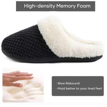 ULTRAIDEAS Women's Lamb-hug Comfy Fleece House Slippers Memory Foam, Slip-on House Shoes Indoor Outdoor (Crow Black, Size 9-10)