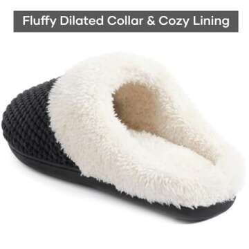 ULTRAIDEAS Women's Lamb-hug Comfy Fleece House Slippers Memory Foam, Slip-on House Shoes Indoor Outdoor (Crow Black, Size 9-10)