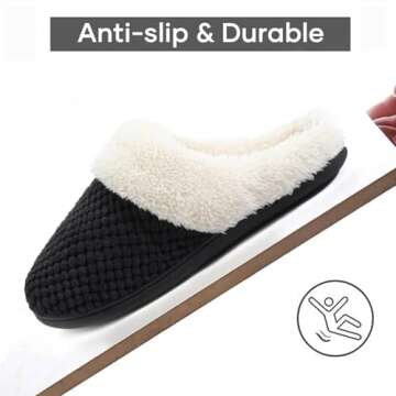 ULTRAIDEAS Women's Lamb-hug Comfy Fleece House Slippers Memory Foam, Slip-on House Shoes Indoor Outdoor (Crow Black, Size 9-10)