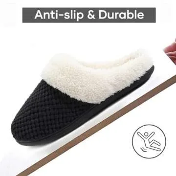 ULTRAIDEAS Women's Lamb-hug Comfy Fleece House Slippers Memory Foam, Slip-on House Shoes Indoor Outdoor (Crow Black, Size 9-10)