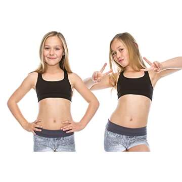 Kurve Girl’s Sleeveless Tank Top - Seamless Stretchy Strappy Back Crop Racerback Bra - Shirt Sports Bra for Kids, UPF 50+ Made in USA, Neon Green-83, Age 9-14