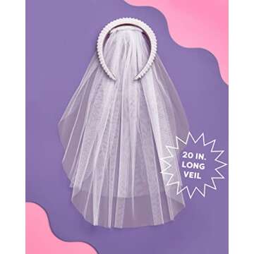 xo, Fetti Bachelorette Party Decorations Pearl Headband with Detachable Veil | White Headpiece Bridal Shower Gift, Bridesmaid Favors