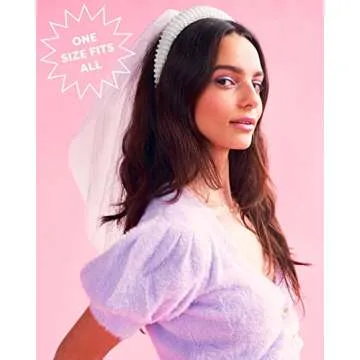 xo, Fetti Bachelorette Party Decorations Pearl Headband with Detachable Veil | White Headpiece Bridal Shower Gift, Bridesmaid Favors