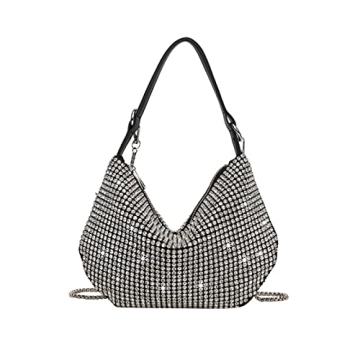 Sweetovo Sparkly Crystal Rhinestone Purse for Women - 2024 Evening Bag Hobo Crossbody Silver Handbag...