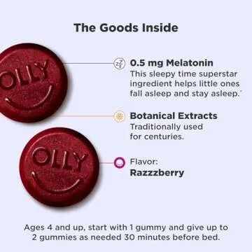 OLLY Kids Sleep Gummy, Occasional Sleep Support, 0.5mg Melatonin, L Theanine, Chamomile, and Lemon Balm Extracts, Childrens Chewable Supplement, Raspberry Flavor - 90 Count