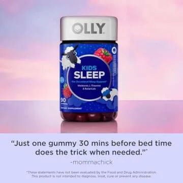 OLLY Kids Sleep Gummy, Occasional Sleep Support, 0.5mg Melatonin, L Theanine, Chamomile, and Lemon Balm Extracts, Childrens Chewable Supplement, Raspberry Flavor - 90 Count