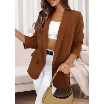 KIRUNDO Womens Blazers 2025 Spring Fall Open Front Long Sleeve Work Office Suit Jackets with Pockets Fashion Business Casual Outfits (Brown, Small)
