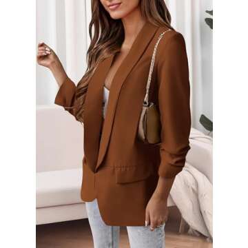 KIRUNDO Womens Blazers 2025 Spring Fall Open Front Long Sleeve Work Office Suit Jackets with Pockets Fashion Business Casual Outfits (Brown, Small)