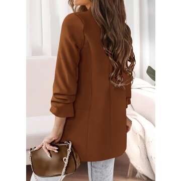 KIRUNDO Womens Blazers 2025 Spring Fall Open Front Long Sleeve Work Office Suit Jackets with Pockets Fashion Business Casual Outfits (Brown, Small)