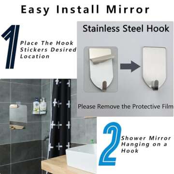 Shatterproof Shower Mirror Fogless for Shaving with Hook (Medium 8x6 inch)40% Cheaper Than the Original,Unbreakable Deluxe Plexiglass Makeup Mirror,Bathroom Wall Hanging,Portable Handheld Camping
