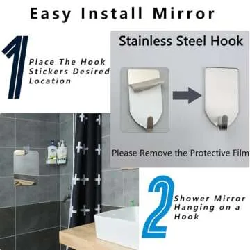 Shatterproof Shower Mirror Fogless for Shaving with Hook (Medium 8x6 inch)40% Cheaper Than the Original,Unbreakable Deluxe Plexiglass Makeup Mirror,Bathroom Wall Hanging,Portable Handheld Camping