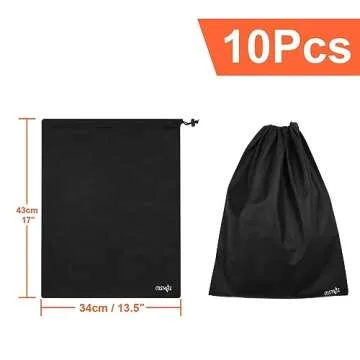 Cosmos 10 Pcs Non-Woven Travel Shoe Bags Shoe Organizer Pouch Storage String Bags with Dual Drawstring Closure for Travel Trip Carrying Packing, 17.5" x 13.5" (Black)
