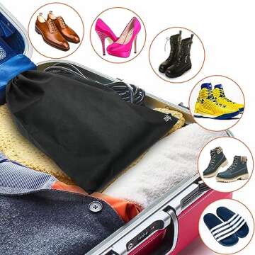 Cosmos 10 Pcs Non-Woven Travel Shoe Bags Shoe Organizer Pouch Storage String Bags with Dual Drawstring Closure for Travel Trip Carrying Packing, 17.5" x 13.5" (Black)