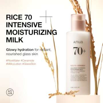 ANUA Rice 70 Intensive Moisturizing Milk, Lotion for Deep Hydration and Nourishing, Glowy Glass Skin...