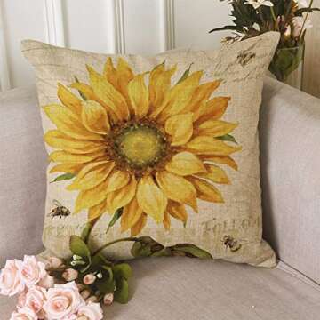 Home Decor Cotton Linen Square Throw Pillowcase Cushion Cover Pillow Shams Vintage Butterfly Red Flower 18" x 18"