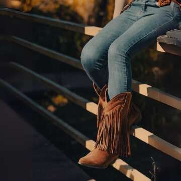 SheSole Women's Fringe Western Cowboy Boots Wide Calf Cowgirl Brown US 7