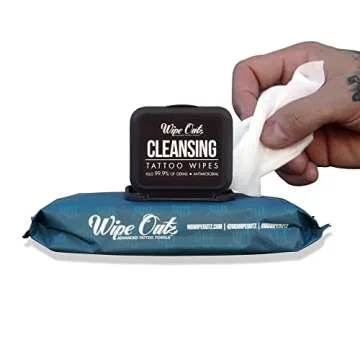 Wipe Outz Cleansing Tattoo Wipes for During Tattooing & Tattoo After Care, All in One Tattoo Cleaning Wipes to Clean Skin, Alcohol Free Tattoo Green Soap Wipes for Tattooing, 40-Count (1 Pack)