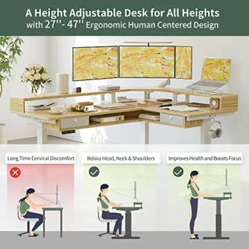 FEZIBO L Shaped Electric Standing Desk with LED