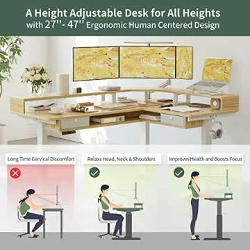 FEZIBO L Shaped Electric Standing Desk with LED