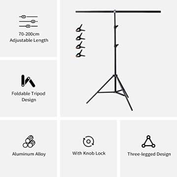 Meking 5x6.5ft Adjustable T-Shaped Backdrop Stand with Carry Bag and 4 Heavy Duty Clamps, Small Back...