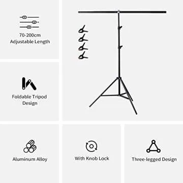 Meking 5x6.5ft Adjustable T-Shaped Backdrop Stand with Carry Bag and 4 Heavy Duty Clamps, Small Back...
